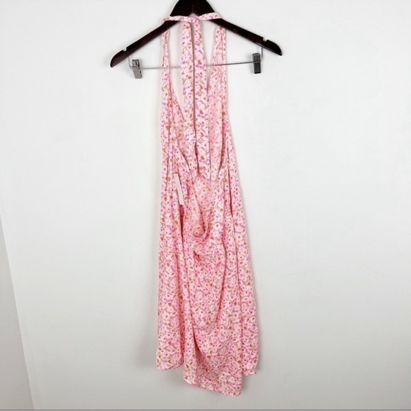 Abound Floral V-neck Halter Neck Skater Mini Dress Size 1X NEW Pink/White - Picture 6 of 10